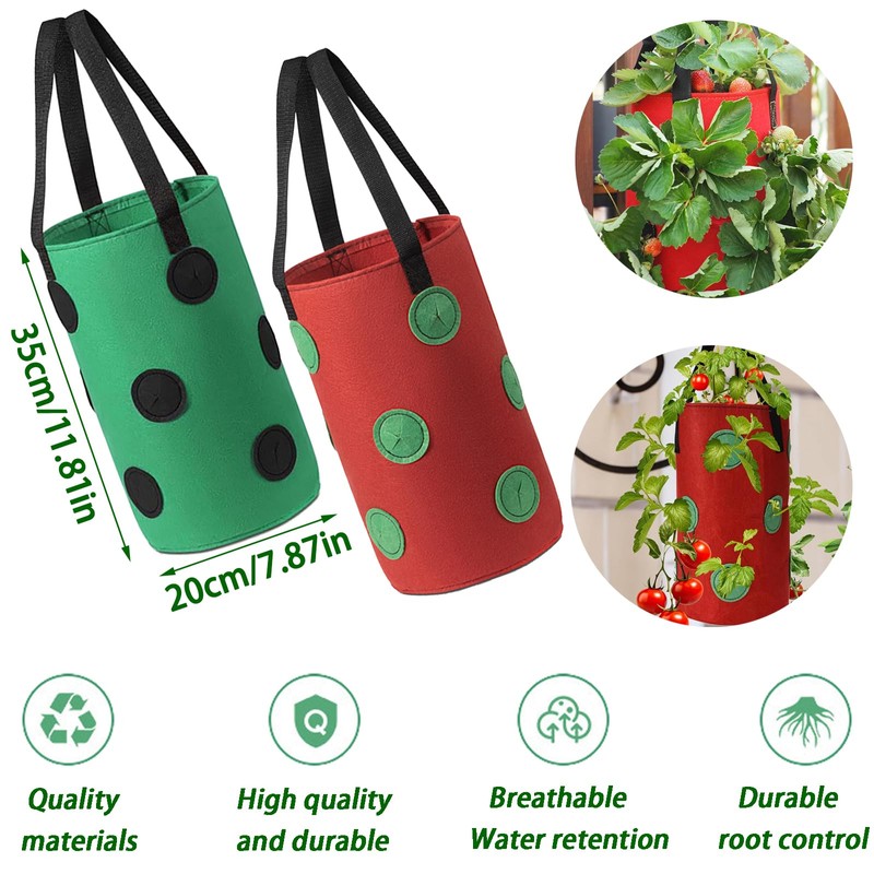 2-Pack Hanging Strawberry Grow Bags: Durable Planter Bags for Strawberries,
