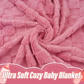 Plush Soft with Square Checkered Baby Blanket,Fleece Infant Toddler Blankets for Girls Boys,Warm Lightweight Breathable Newborn Receiving Blankets for Crib Stroller 30"×39" (Dark Pink, Square)