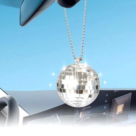 Disco Ball Car Accessory,car Disco Ball,Mirror Ornament,Disco Ball car Mirror Hanger,2 inches (Silver)