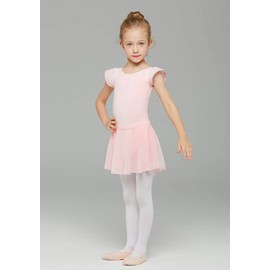 MdnMd - Maillot de ballet para niñas y niñas, con falda, vestidos de bailarina, trajes de tutú, mangas con vuelos, T1 - Ballet Pink, 8-10 Años