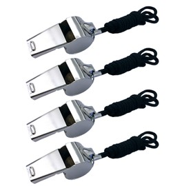 BEADNOVA Stainless Steel Whistle with Lanyard Coach Whistle Police Whistle Metal Whistles Sports Whistle Coaches Whistles (4 Pack, Silver)