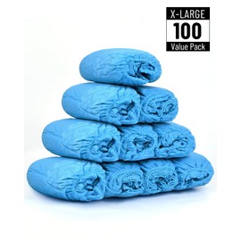 Buself X-Large 100 Count Shoe Covers Disposable Non-Slip, Durable and Recyclable, Fits Up to Size 13 US Men - Blue