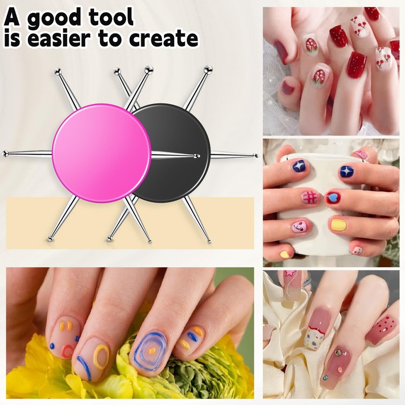 2Pcs Nail Dotting Tool, 6 In 1 Nail Dotting Pen,