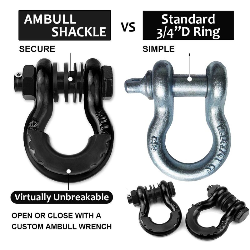 AMBULL Shackles 3/4" D Ring Shackle (2 Pack) 41,850lb Break