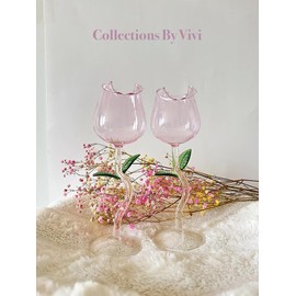 CollectionsByVivi Unique Elegant Rose-Shaped Wine Glass, Tall Floral Home Barware for Cocktails and Special Occasions - Quantity: 5