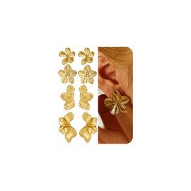 Gold Chunky Flower Dangle Earrings for Women, Gold Plated Irregular Leaf Floral Big Statement Earrings Set
