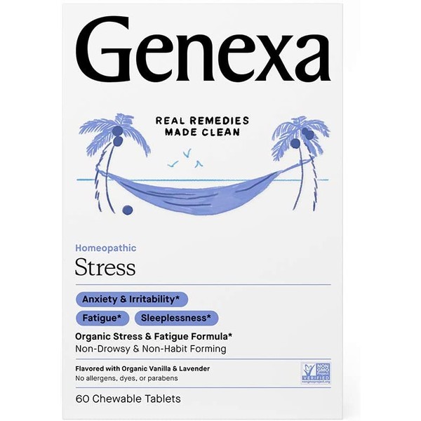 Genexa Stress - 60 Tablets - Stress Relief & Fatigue Remedy - Certified Organic, Gluten Free & Non-GMO - Homeopathic Remedies