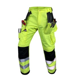 Notus Men's Work High Visibility Safety Pants Cordura Knee Reinforced Tactical Trousers Utility Tools Holster Pockets S5 Lime 32 32