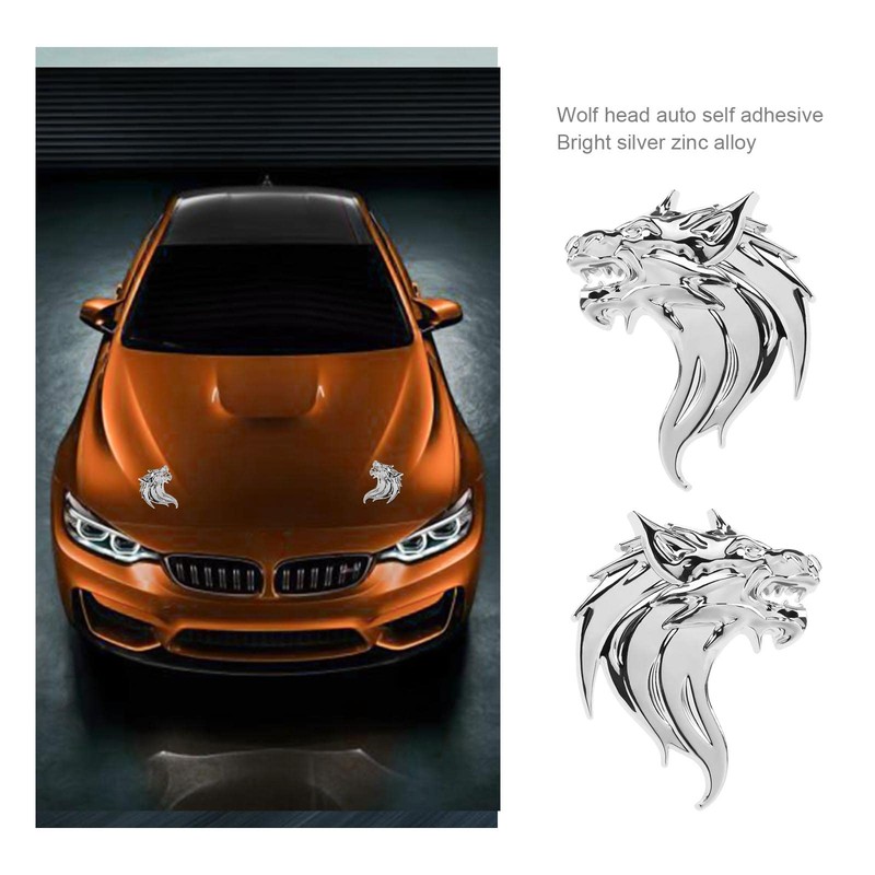 VGOL 1 Pair Wolf Head 3D Metal Stickers Decals Wolf