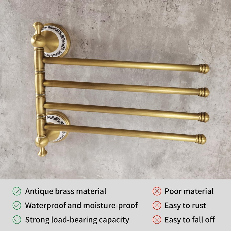 Swivel Towel Rack for Bathroom, Antique Bronze Folding 4 Arms