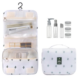 Hanging Travel Toiletry Bag with Travel Bottles Set, Hanging Travel Makeup Bag for Man and Woman, Travel Toiletries Container, Water-Resistant Makeup Cosmetic Bag, for Travel or Daily Use (White)