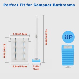 Disposable Toilet Brush Kit with Holder - 8 Refill Heads, Sturdy Wand & Storage Case, Bathroom Cleaning System