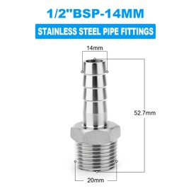 ERGAOBOY Pack of 10 304 Stainless Steel 14 mm OD Barb to 1/2 Inch BSP Male Hose Barb, Compression Fittings
