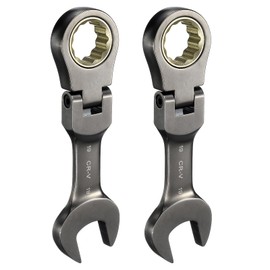 QUARKZMAN 2 Stück Flexkopf-Kurzratschenschlüssel 19mm metrisch 72 Zähne CR-V Stahl vernickelt Flexkopf-Ratschenschlüssel für Befestigungselemente Mutter Bolzen