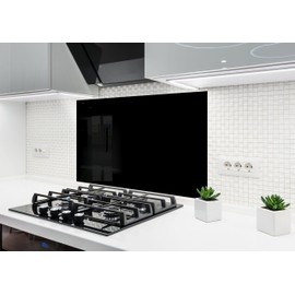 Myphotostation 12Wx10H'' Black Solid Color Tempered Glass Kitchen Backsplash,Glass Splashback For Kitchen, Stove Wall Protector, Cooker Wall Panel, Stove Back Cover