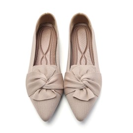 HIULYCENCE Flats for Women Pointed Toe Ballet Flats with Bow Comfortable Knit Dressy Flats Nude US7