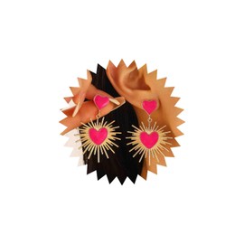 Enamel Black Heart Earrings Gold Pink Heart Drop Earrings Sunburst Heart Dangle Earrings Stud Double Heart Statement Earrings Goth Earrings Minimalist Earrings Simple Earrings Jewelry for Women