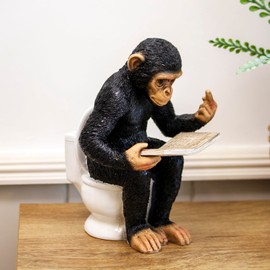 Darthome Cheeky Monkey On Toilet Ornament 15x20x12cm Resin Up Yours Reading Novelty Animal Figure