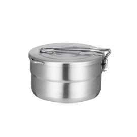 Denpetec Stainless Steel Camping Cook Pot with Lid and Folding Handle Camping Cookware 1.5L Large Capacity Bento Pot for Camping, Hiking, Picnic