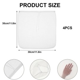 Rhoyee 4-Pack 12"x12" Nut Milk Bags – Reusable 100-Micron Fine Mesh Food Grade Nylon Strainer for Almond Milk, Cold Brew Coffee, Juice, Yogurt, Tea & Home Brewing – XL Cheesecloth Alternative