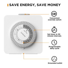G-Homa 24-Hour Mechanical Timer Outlet with 2 Grounded Outlets - For Lamps, Holiday Lights