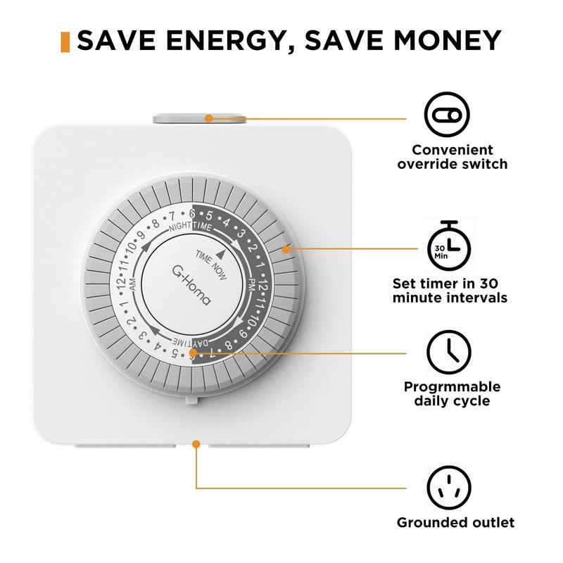 G-Homa 24-Hour Mechanical Timer Outlet with 2 Grounded Outlets -