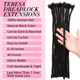 Alaleibaby 0.6cm Thickness 14 Inch 40Strands Real Human Hair Dreadlock Extensions for Man/Women Full Head Handmade Permanent loc Extensions Bundles Can Be Dyed Bleached Curled and Twisted