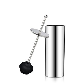 Chrome Toilet Plunger with Holder Bathroom Metal Canister Holder Drip Cup, Heavy Duty, Deep Cleaning Silver