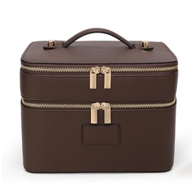 Bolsa de Maquillaje HiTotes Estuche de Tocador para Mujeres Estuche de Maquillaje Grande de Cuero Bolsa de Maquillaje para Viaje Bolsas de Aseo Doble Capa Bolsa Cosmética para Uso Diario