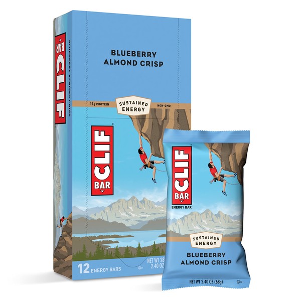 CLIF BARS - Energy Bars - Blueberry Almond Crisp - Made with Organic Oats - Plant Based Food - Vegetarian - Kosher (2.4 Ounce Protein Bars, 12 Count)