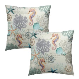 Imiss Nautical Coastal Pillow Cover 18x18 Inch Starfish Seashell Beach Cushion Cases Set of 2 Blue Ocean Themed Outdoor Decorative Square Pillowcase for Home Living Room Car
