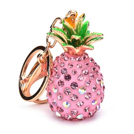Bestdays Pineapple Rhinestone Alloy Resin Women Car or Bag Keychain (Pineapple-Pink)