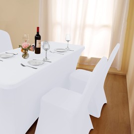 Asnomy 8Ft White Table Cloths for Parties Spandex Party Fitted Table Covers for 8 Foot Tables Rectangle Tables Cloths in Bulk for Wedding（White）