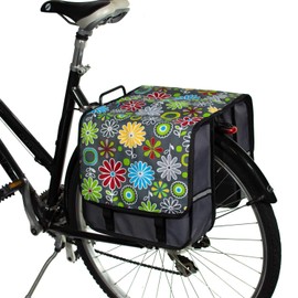 BikyBag Classic CL - Bicycle Double Panniers,Bike Bag, Fashion, Cycle, Bike, Women's - Men's (Grey Daisy)