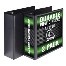 Samsill Durable 4 Inch Binder, Made in the USA, Locking D Ring Customizable Clear View Binder, Black, 2 Pack, Each Holds 775 Pages