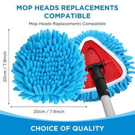 Baderke 3 Pack Chenille Mop Heads Replacements Compatible with 1 Tank System Chenille Duster Replacement Heads Microfiber Spin Mop Refill Pads Reusable Dust Refills for Floor Cleaning (Blue)