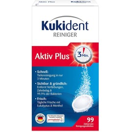 Kukident Kukident Aktiv Plus Reinigungstabletten - Tabs zur Reinigung von Zahnersatz, Zahnprothese & Gebiss - 6 x 33 Tabletten