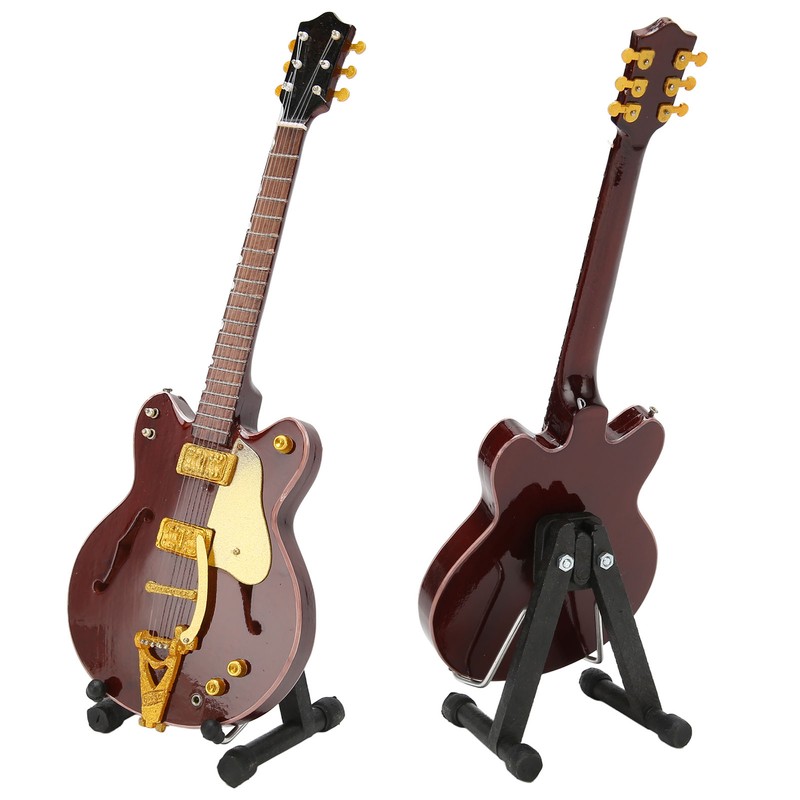 Red and Gold Miniature Electric Guitar Replica with Stand and
