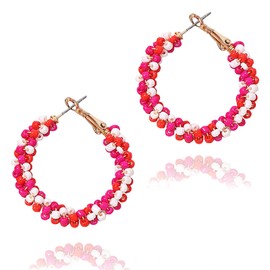 Colourful Pearl Earrings, Hoop Bun, Earrings Carnival, Earrings Colourful Hanging, Bohemian Ear Hook Earring, Bohemian Colourful Pearl Earrings, Carnival Jewellery for Girls and Women, Alloy Steel, 0