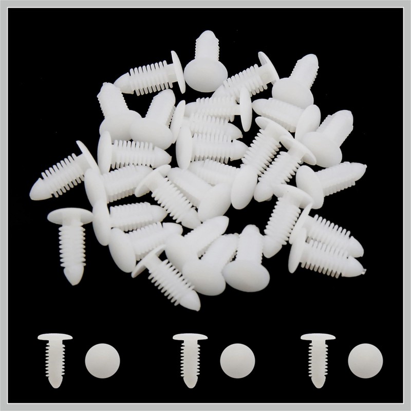 RATCHROLL 30Pcs White Plastic Rivets Splash Guard Fastener Push Type