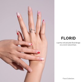 NAILOG Semi-hardened Gel Nail Stickers (34 Pieces), Long Lasting, Salon Quality, Waterproof, Gel Nail Stickers, Gel Nail Kit, Cute Floral Pattern, Glossy, 3D, Spring, Summer, Cherry Blossom Viewing | Florid