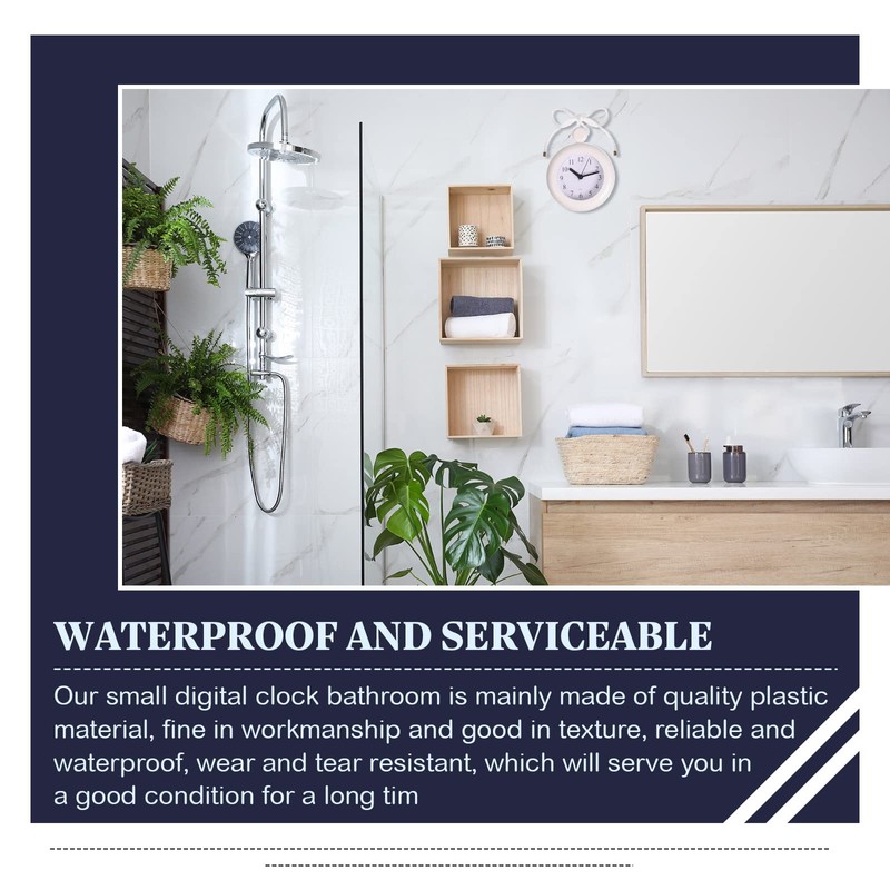 Weewooday Waterproof Bathroom Clock Small Digital White Shower Wall Clock