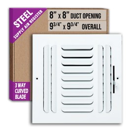 Fits 8x8 Duct Opening 3 Way Fixed Curved Blade Air Supply Diffuser by Handua | Register Vent Cover Grille for Sidewall and Ceiling | White | Outer Dimensions: 9.75" X 9.75"