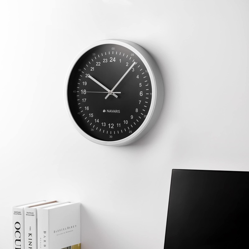 Navaris 24 Hour Wall Clock - 11.8" Analog Military Time