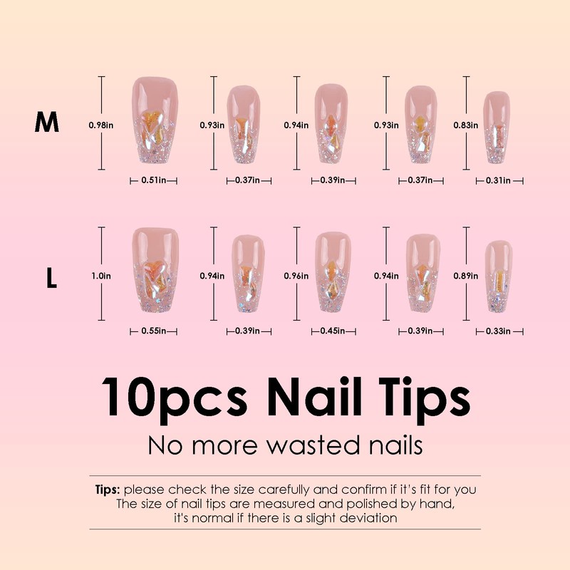 Wellquinn Press On Nails Pink Medium Coffin Nails, Elf M