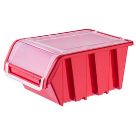 KADAX Stacking Box with Lid, Storage Box Made of PP Plastic, Visual Storage Box in Various Sizes and Colours, Storage Boxes with Flap for Tool Wall (Red, 1 Piece - 230 x 160 mm)