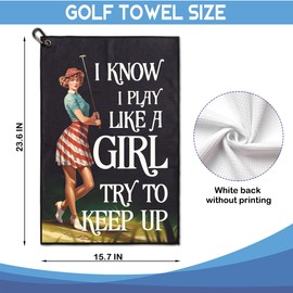 GEYGIE I Know I Play Like A Girl Printed Microfiber Golf Towel, Funny Golf Towel Gifts and Golf Accessories for Women Girlfriend Mom Mother, Mothers Day Birthday Gift for Golf Lover Golfer