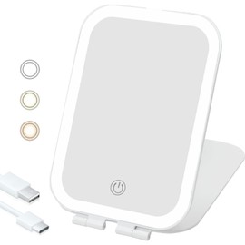Puiuisoul Travel Makeup Mirror, 1100mAh Battery-Powered Portable Mirror, 3 Adjustable Light Settings USB-Rechargeable Vanity Mirror with 72 LED Lights，Gift for Women and Girls (White)