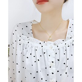 Deelfel Women's Necklace, Pearl, Pink Gold, Cable Chain, Length 15.6 + 2.6 inches (39.5 + 6.5 cm), Saturn Vivienne Necklace, Cute Planet Pendant, Star, Star, Stainless Steel, Hypoallergenic Metal