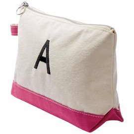 Personalization Universe Initial Embroidered Canvas Makeup Bag- Pink